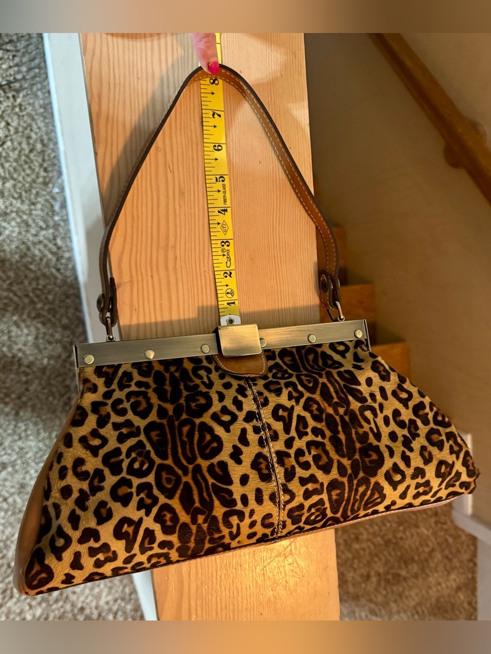 Patricia Nash Rare Leopard Haircalf Frame Clutch Shoulder Bag - Picture 6 of 12